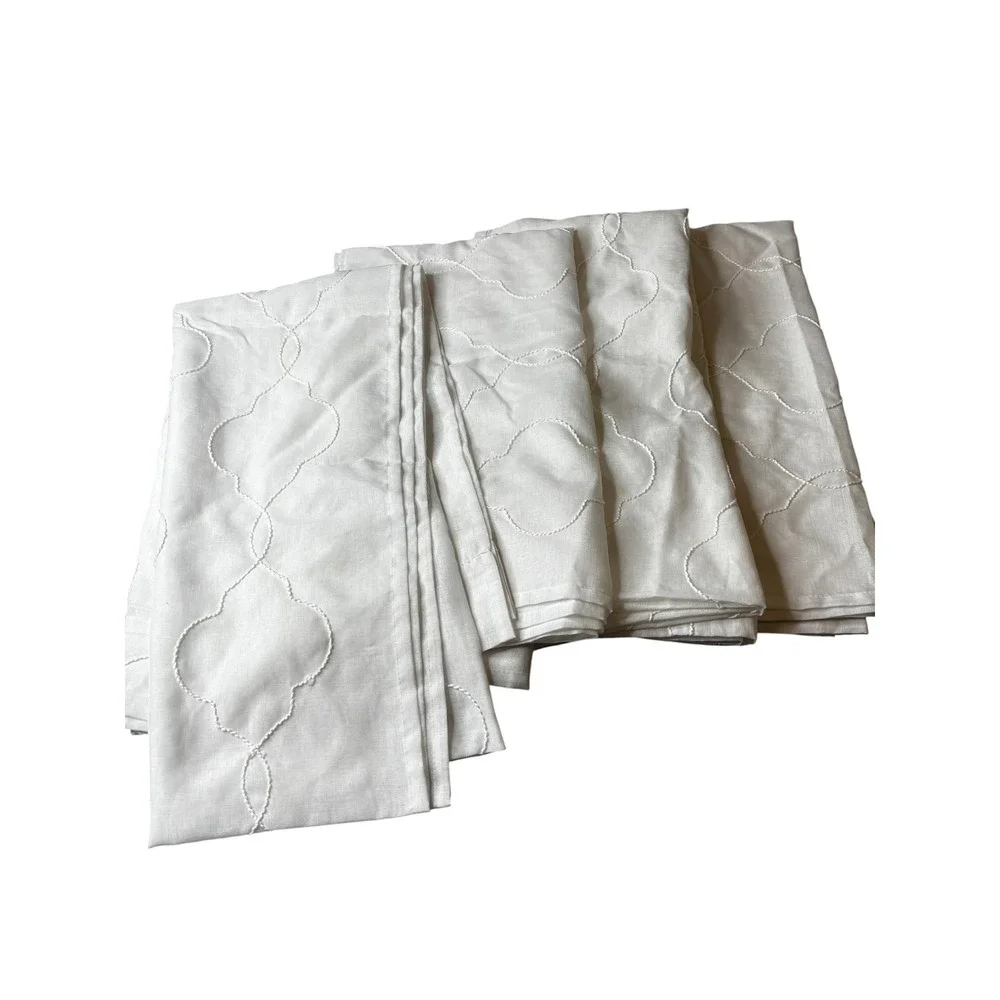 Laura Ashley White Embroidered Quatrefoil Trellis Sheer Curtain Panels Set of 4